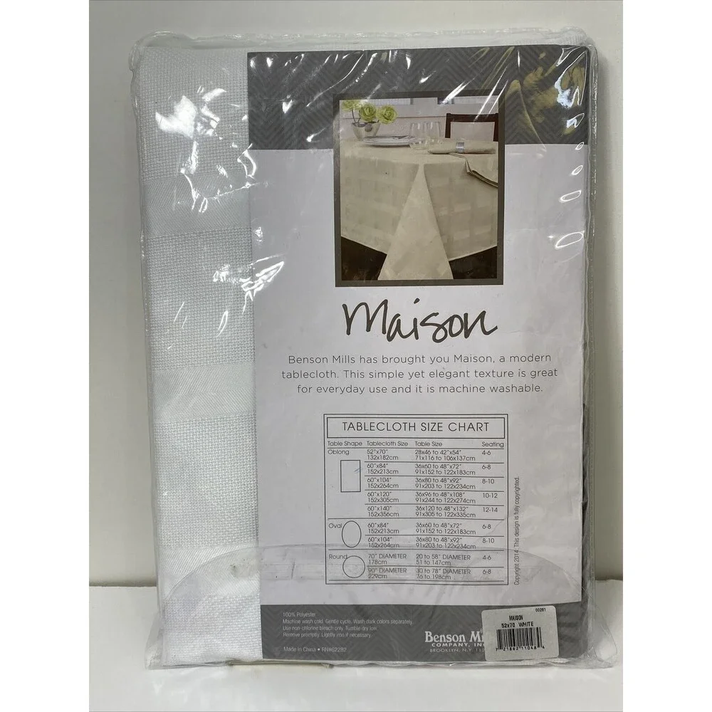 Maison Tablecloth White Fabric Heavy Wrinkle Resistant by Benson Mills